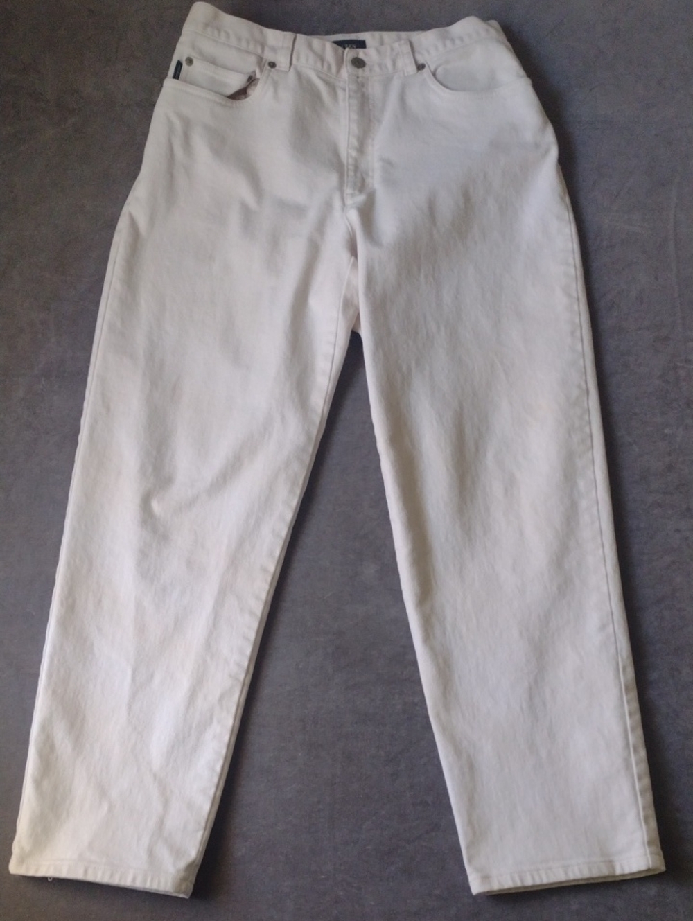 Ralph Lauren Sz 12/28.5 Hong Kong Made Cream Jeans with Dark Green Lauren Label